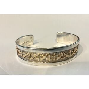 Navajo Signed Tommy Jackson Sterling , 14k Gold Overlay Design Cuff Bracelet 42g